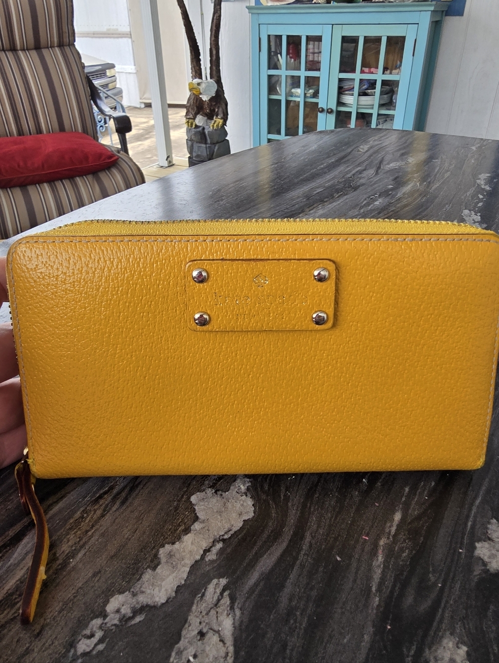 Kate Spade Wellesley Yellow Pebbled Leather Wristlet Clutch 8.25x4.25 EUC
